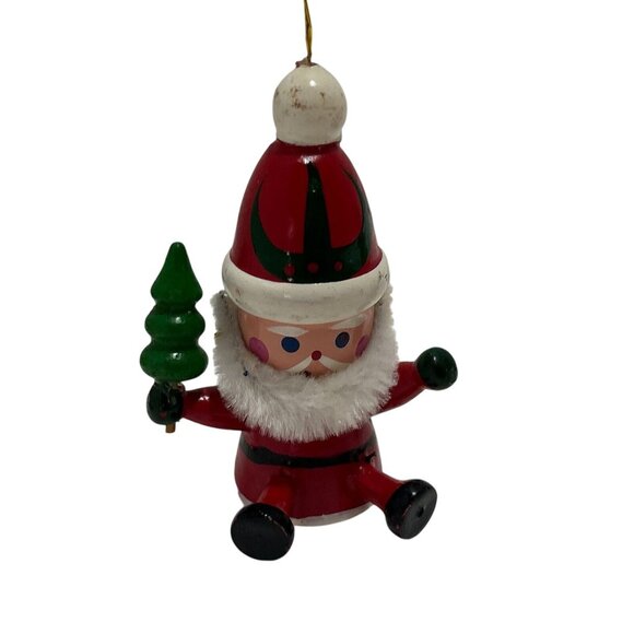 Vintage Christmas Ornament Set Wood Handcrafted 1983 Santa 4 Piece Box Tree 2.5" - Picture 8 of 16